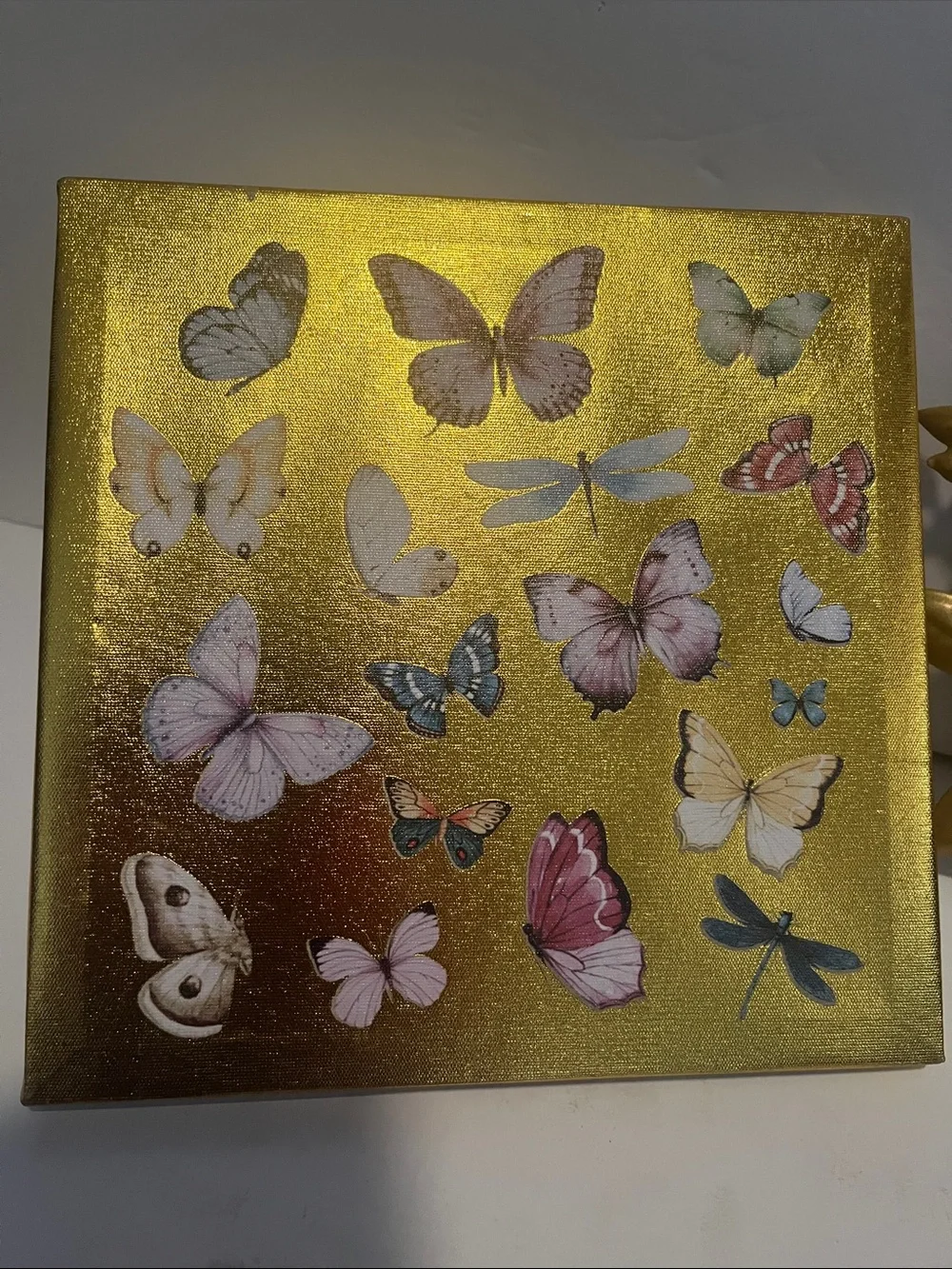 Gold Butterfly /Dragonfly Wall Art Decor Set -metal plaque & canvas Art-